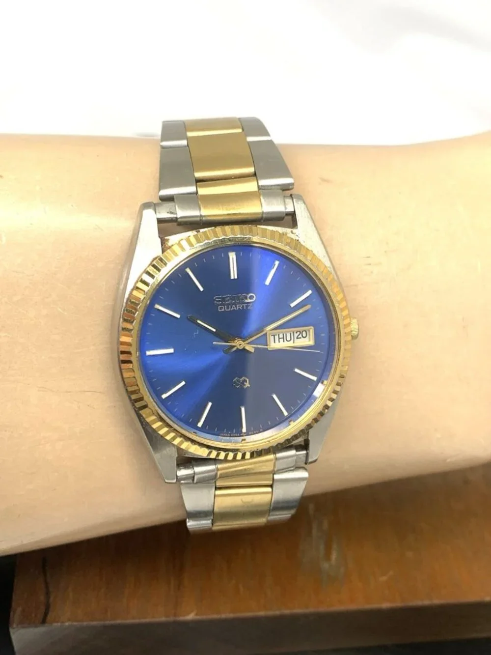 Seiko SQ Men's Watch 5Y23-8A69 Vintage Quartz Blue Dial Day Date Steel 36mm